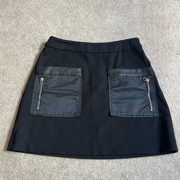 Staud Black Rayon Blend w Vegan Faux Leather Saffron Skirt Sz. M - Picture 2 of 5